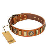 "Happy Hound" FDT Artisan Tan Leather Great Dane Collar with Elegant Decorations