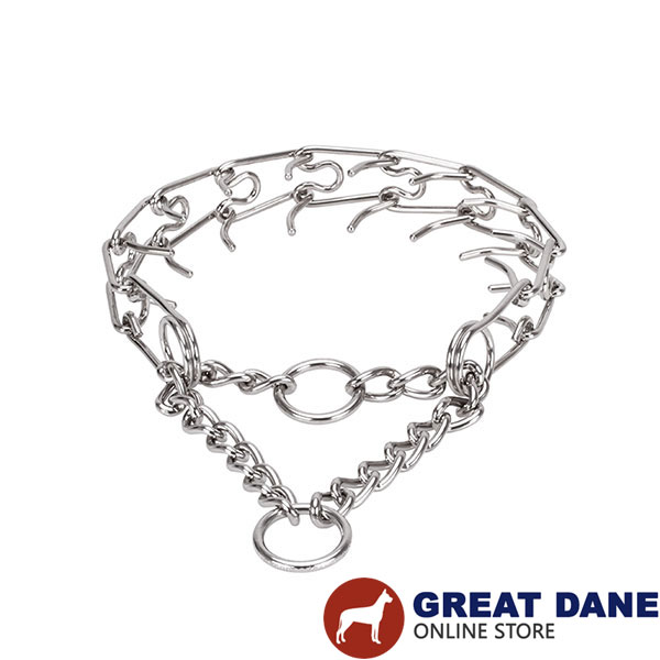 Adjustable stainless steel dog prong collar with removable links for medium pets