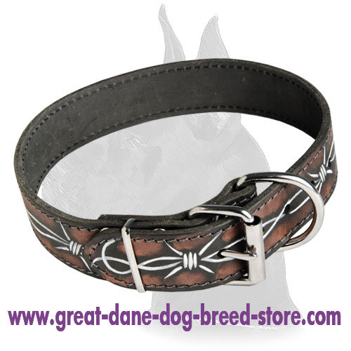 Handpainted "Barbed Wire" Leather Collar for Great Dane