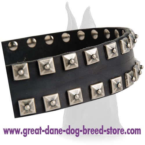 Silver Pyramid Leather Dog Collar for Great Dane
