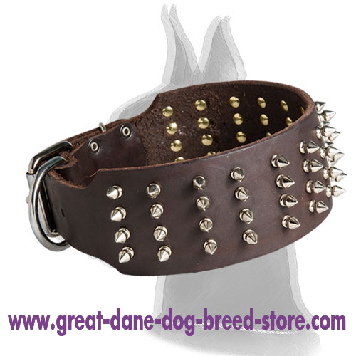 3 Inch Leather Spiked Collar for Great Dane - Click Image to Close