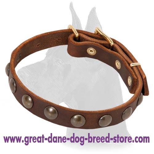 Handcrafted Great Dane Leather Collar with Luxurious Decorations