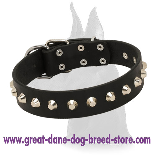 Fashionable Leather Dog Collar with Nickel Spikes for Great Dane - Click Image to Close