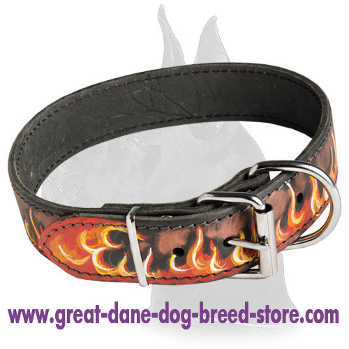 Handpainted "Flames" Leather Collar for Great Dane - Click Image to Close