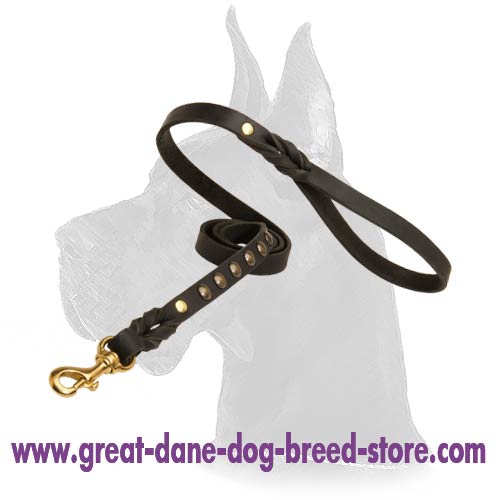 Deluxe Leather Leash with Studs for Great Dane - Click Image to Close