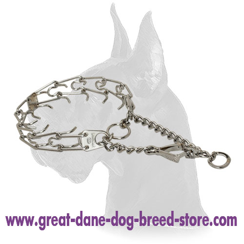 Functional Chrome Plated Pinch Prong Collar with Swivel and Small Quick Release Snap Hook - 1/6 inch (3.9 mm)