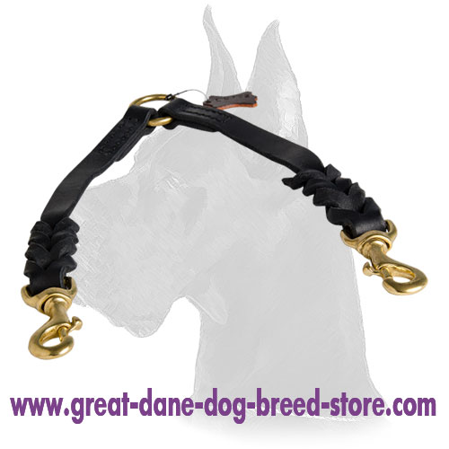Braided leather coupler for walking 2 Gread Danes