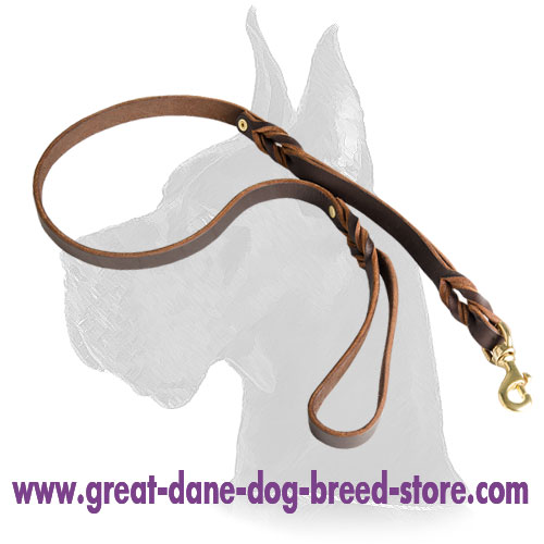 Leather Dog Leash With Extra Handle for Great Dane
