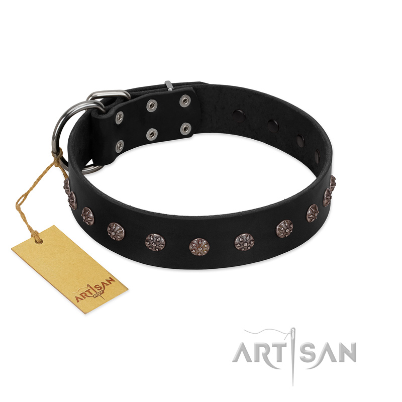 "Flower Rhapsody" FDT Artisan Premium Quaulity Black Leather Great Dane Collar