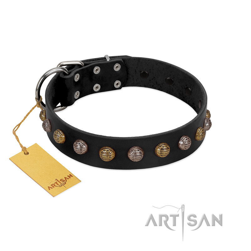"Inky Prettification" FDT Artisan Black Leather Great Dane Collar with One Row of Studs - Click Image to Close