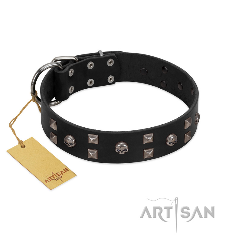"Fire Eyes" Designer Handmade FDT Artisan Black Leather Great Dane Collar