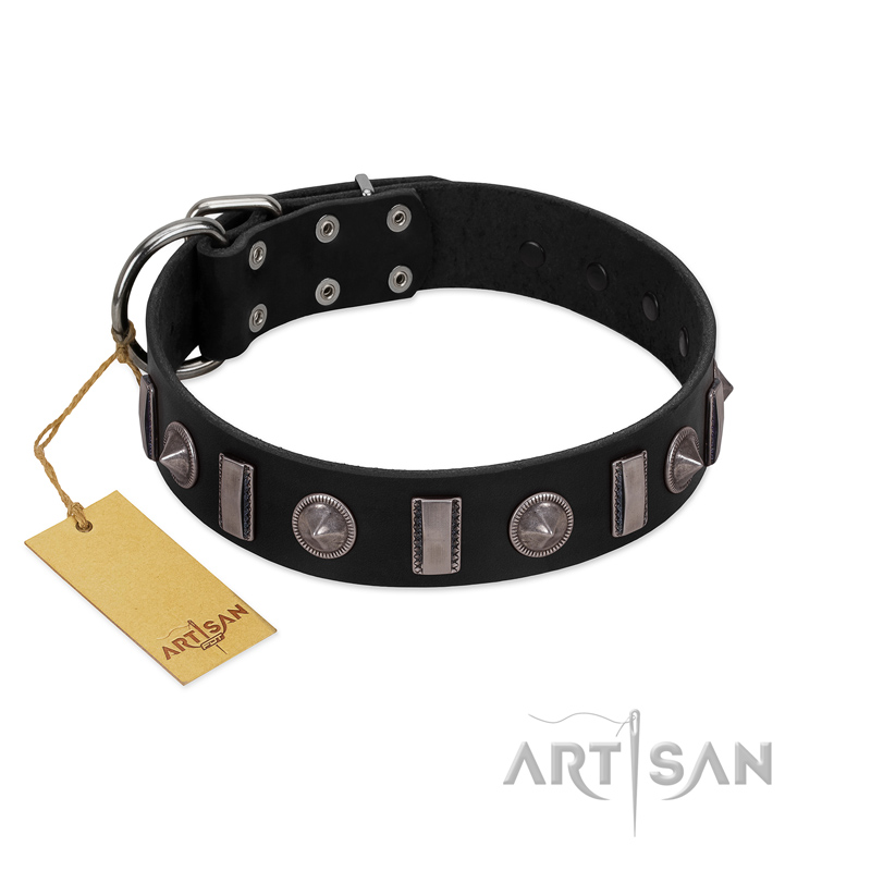 "Silver Spikes" Exclusive FDT Artisan Black Leather Great Dane Collar