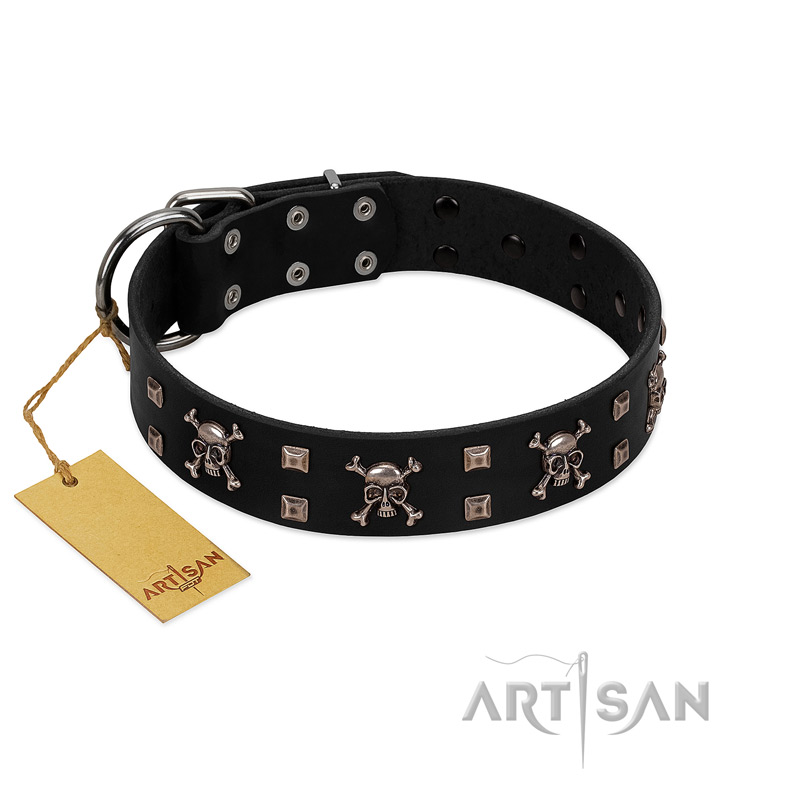 "Black Jack" Stylish Handmade FDT Artisan Black Leather Great Dane Collar