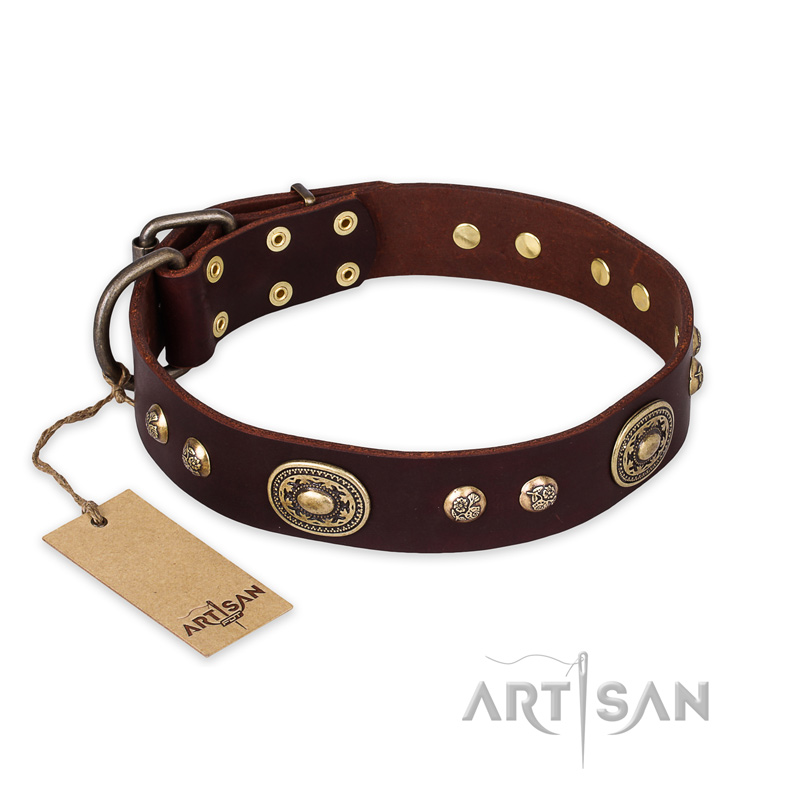 "Breath of Elegance" FDT Artisan Decorated with Plates Brown Leather Great Dane Collar