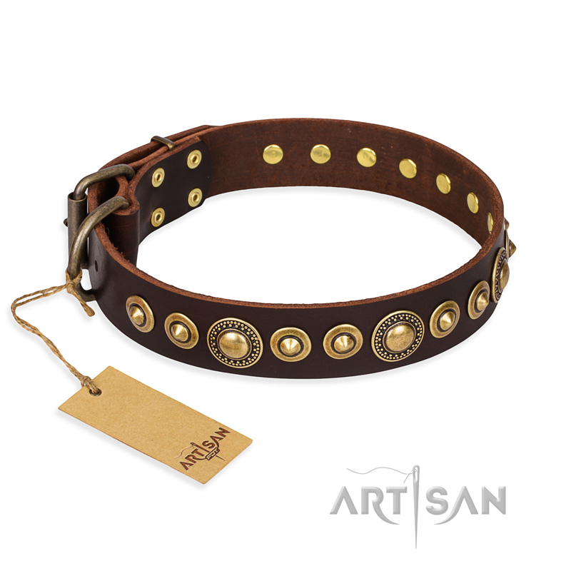 "Ancient Warrior" FDT Artisan Fancy Leather Great Dane Collar with Old-Bronze Plated Decorations