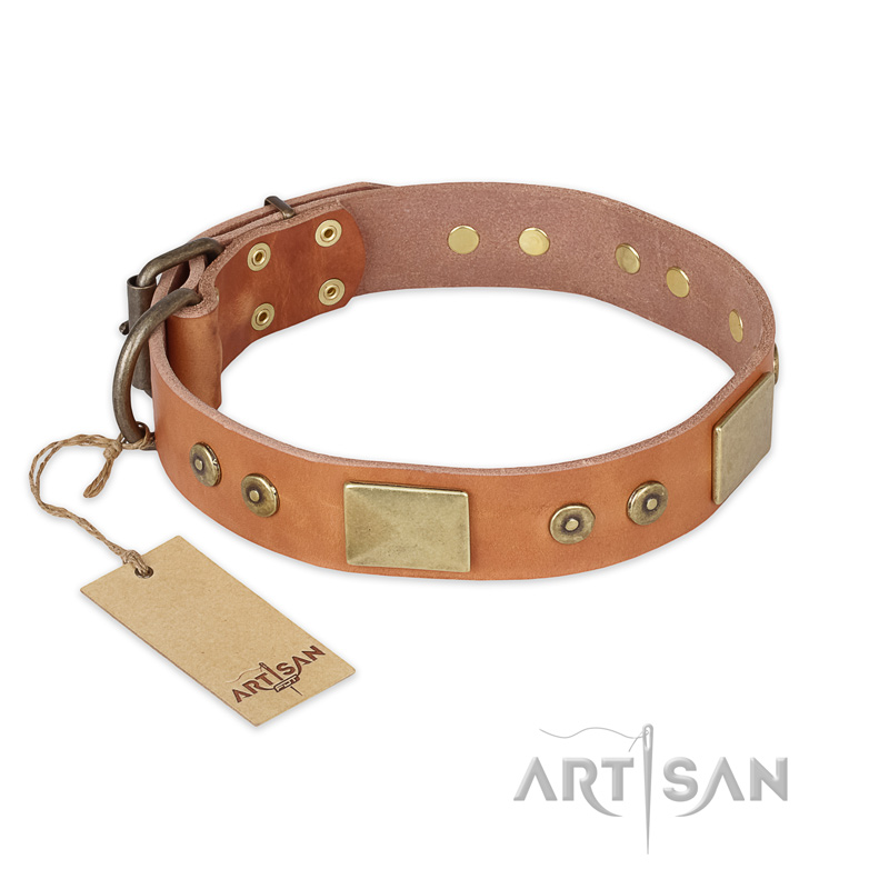 "The Middle Ages" FDT Artisan Handcrafted Tan Leather Great Dane Collar
