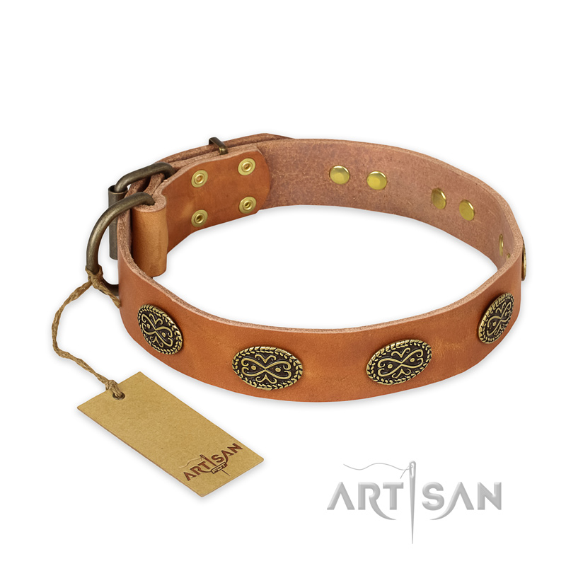 "Magic Amulet" FDT Artisan Tan Leather Great Dane Collar with Oval Studs