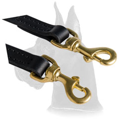 Double stitched leather leash coupler with brass O-ring