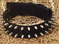 Black Nylon Spiked Dog Collar- 2 Rows of spikes big collar